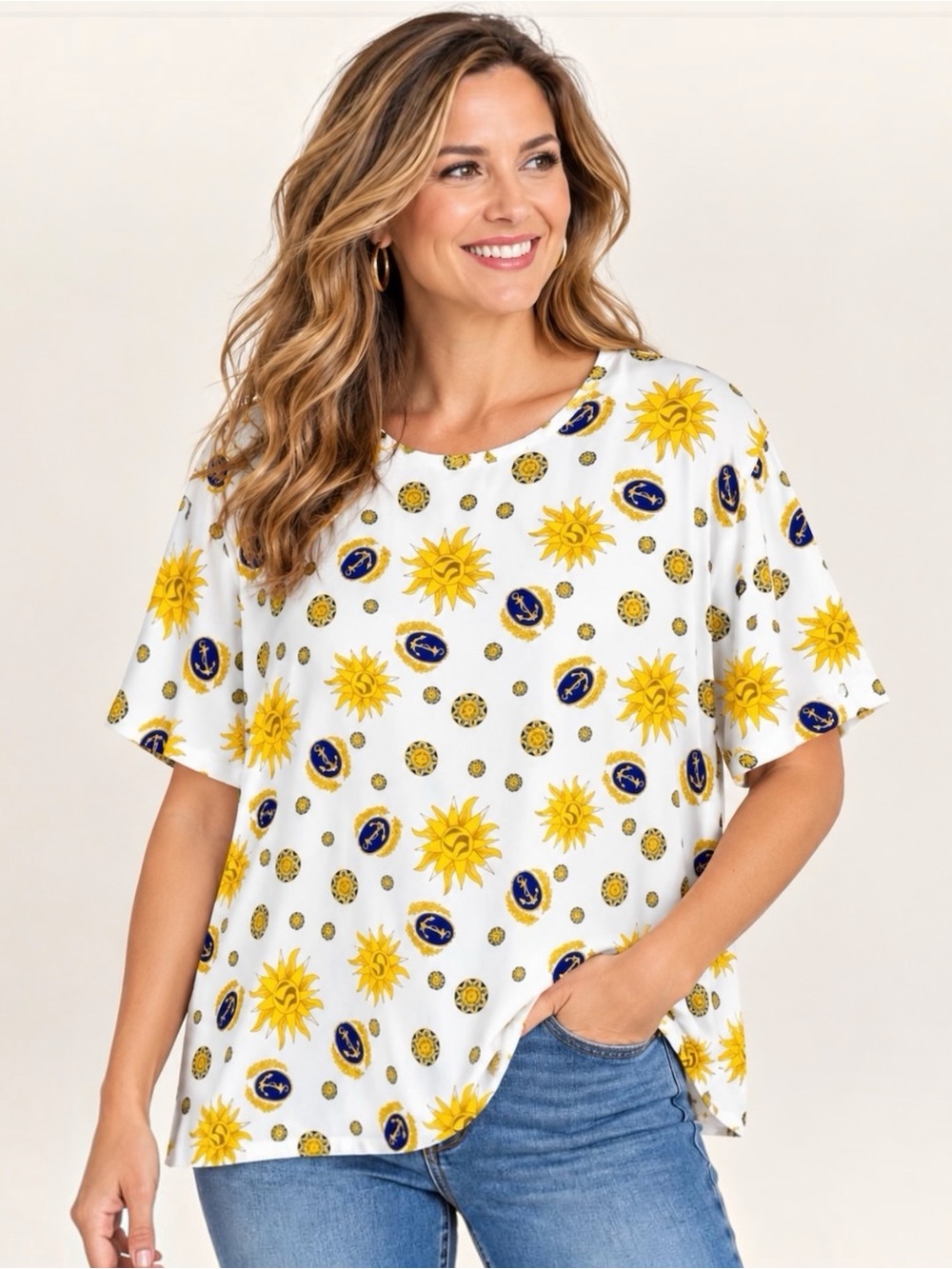Pendleton Blouse Size 16 White Nautical Sun Print